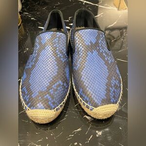 Celine Blue & Black Snake-Print Slip-On Espadrilles
